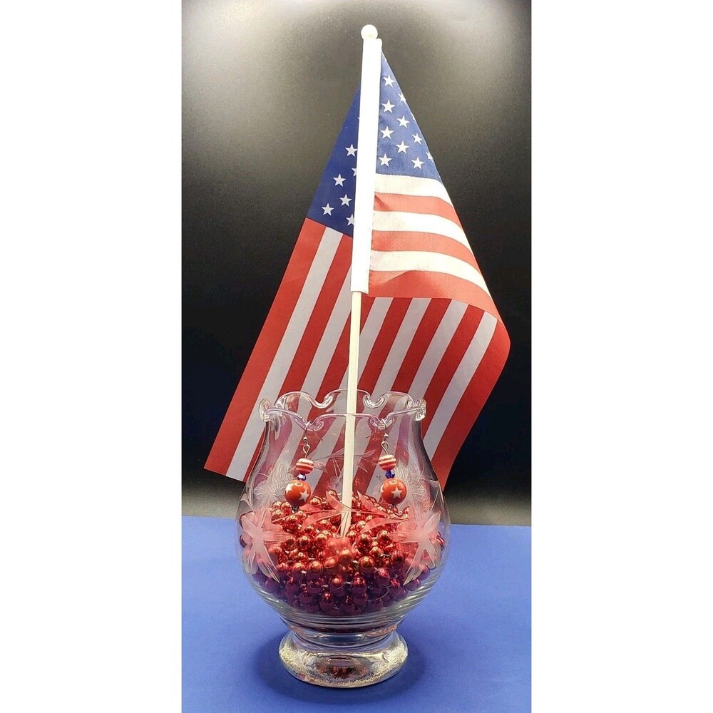 Dangle/Drop Glass and Ceramic Red White And Blue Handcrafted No Tarnish Earrings